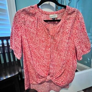 Universal Thread Pink Floral Knot-Front Blouse